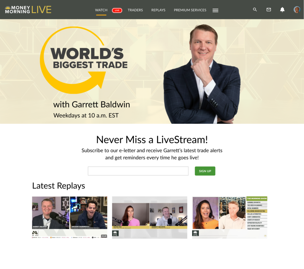Pitch page built for a trading room host