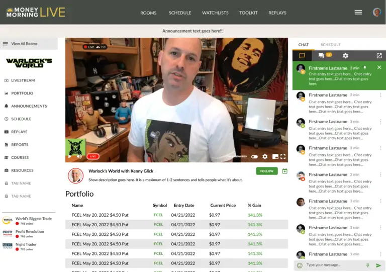 Live trading room interface