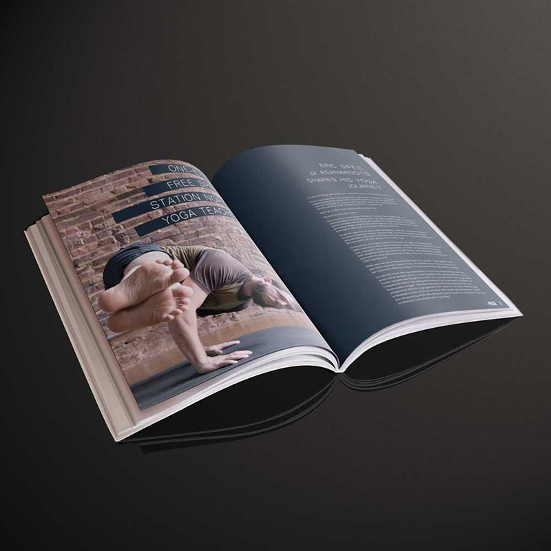 POSE magazine interior spread profiling a local yoga studio owner
