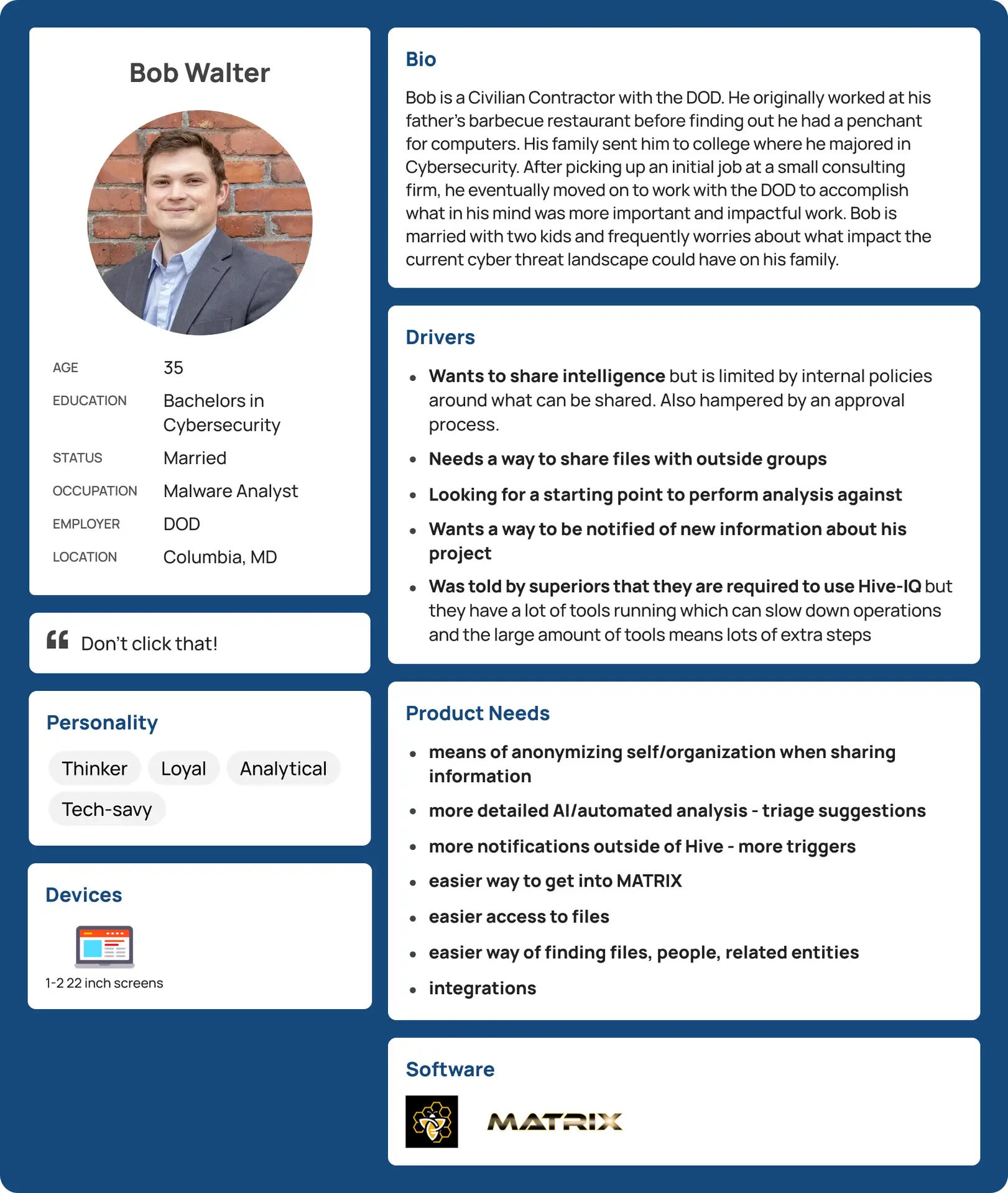 User persona built from analyst research interviews